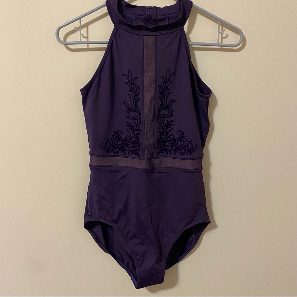 BLOCH High-Neck Zip-Up Velvet-Design Ballet Dance Leotard